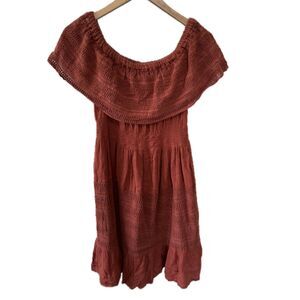 Nation AK Outfits NAOO Off-Shoulder Crochet Ruffle Crinkle Tiered Sundress M